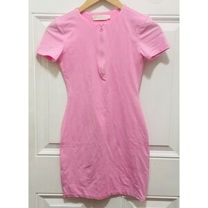 Meshki Bodycon Mini Dress Pink Short Sleeve‎ Zip Front XS